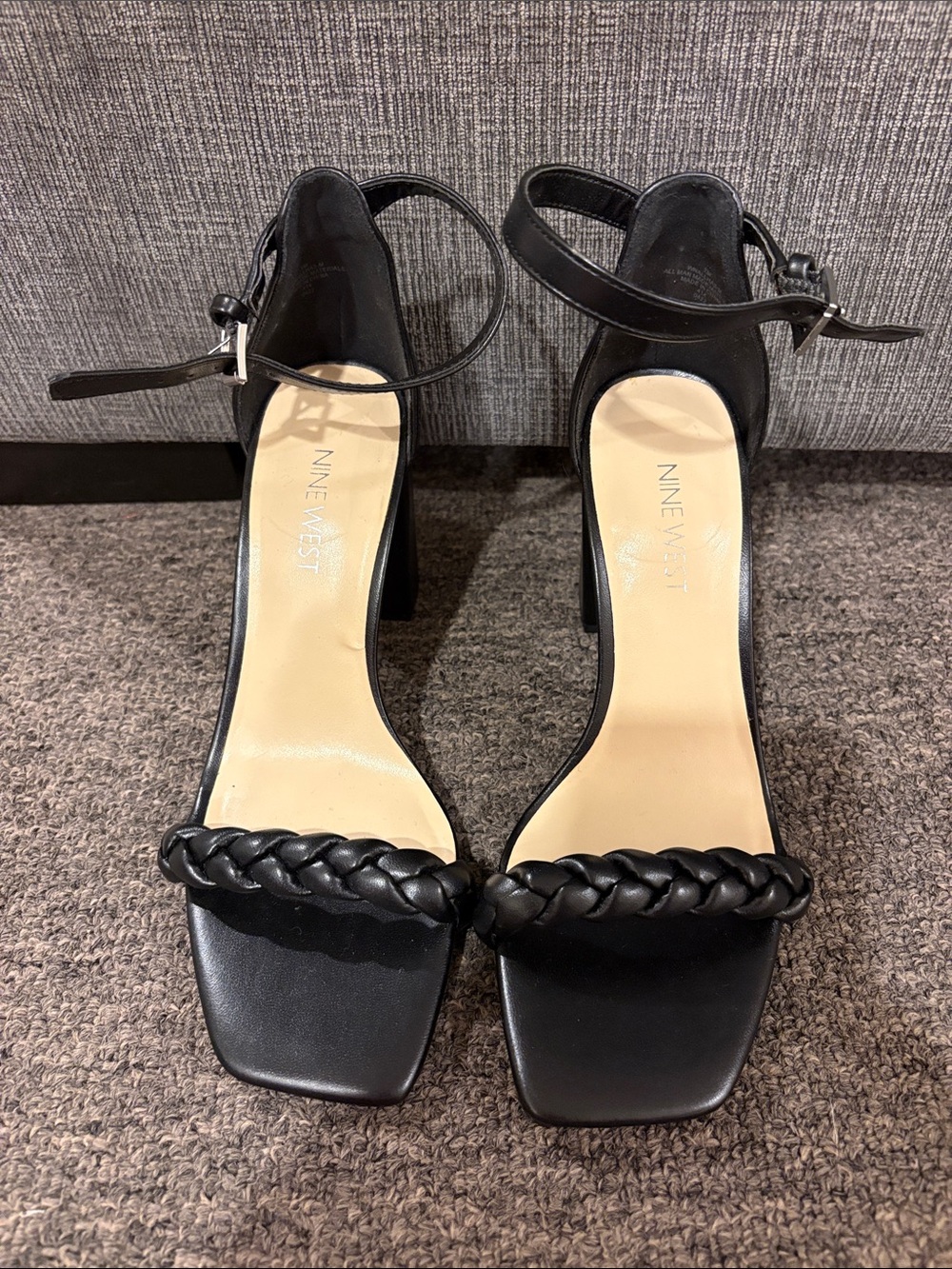 NWOT Nine West Women’s Black Braided Strap Ankle Strap Block Heels Size 7